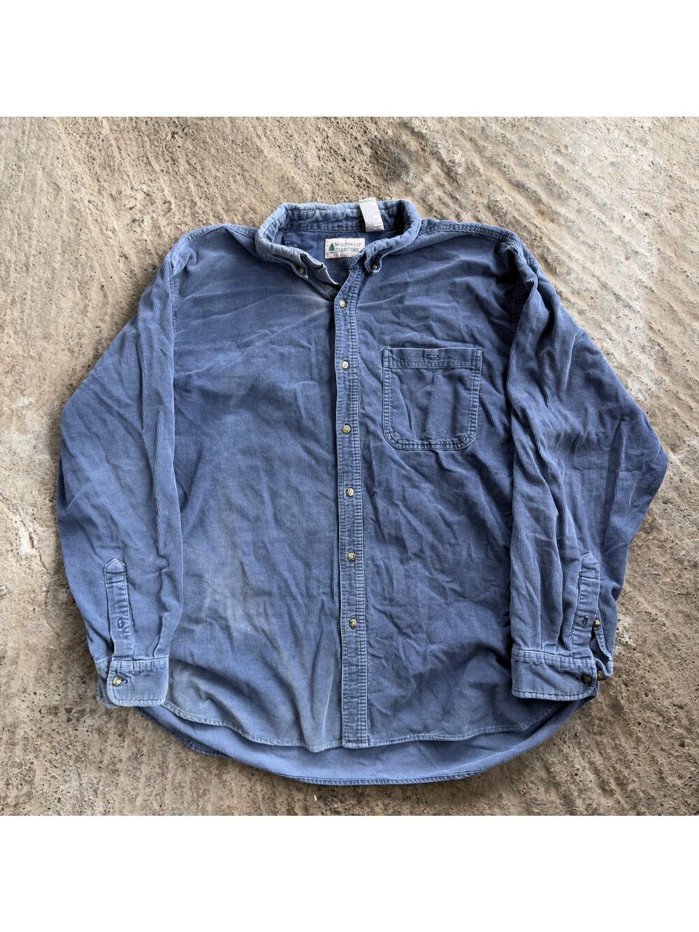 Vintage Northwest Territory Corduroy Button Up Long Sleeve Shirt Blue Mens XL